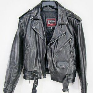 Black Leather Motorcycle Jacket HD Logo